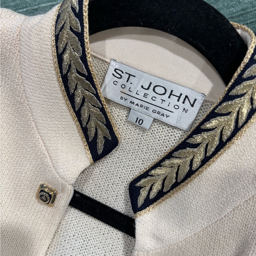 St. John Ivory and Navy Jacket with Gold Embroidery